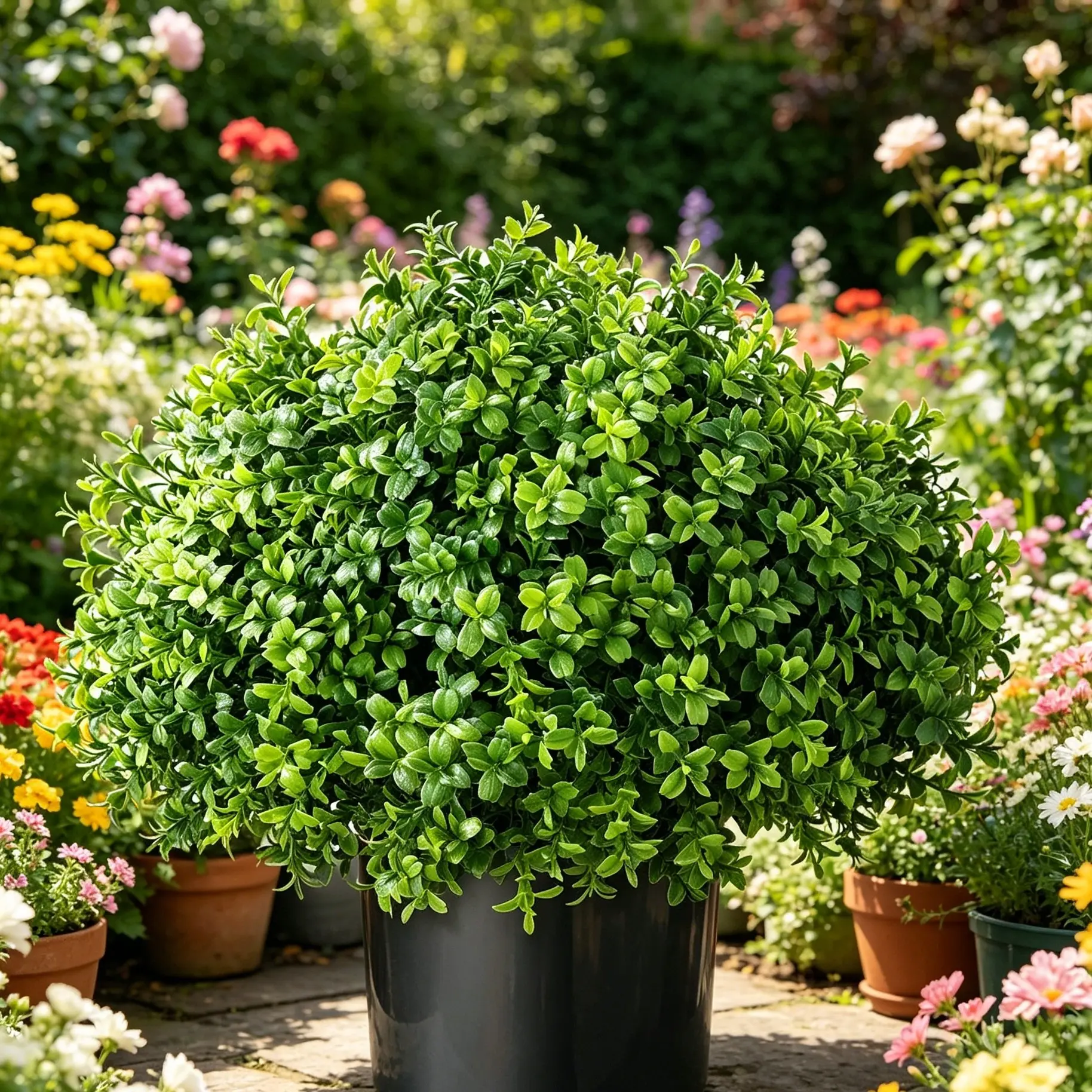 Artificial Boxwood Topiary Tree, UV Protected Fake Greenery Plant, Outdoor Faux Shrubs with Plastic Pot, Home Garden Decoration, Decorative Fake Tree, Farmhouse, Artificial Simulation Plant, Plastic Plants, Artificial Topiary Trees