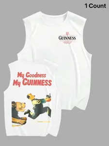 Men's Guinness Print Tank Top, Regular Fit Casual Breathable Sleeveless Top for Summer, Men's Clothes for Daily Wear, Socks