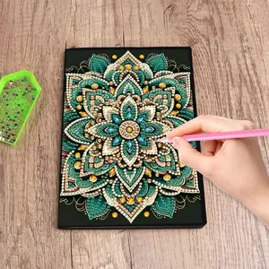 Mantra Flower Notebook DIY Diamond Painting Kit, Special Shaped Diamonds, PU Leather Cover, Unique Art Gift for Friends & Family