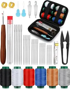 Sewing Kit for Adults, Steel Needles for Hand Sewing, 40 Pcs Sewing Kit with Sewing Needles Storage Bag Threads Thimbles Seam Rippers for Repair Clothing(6-Color Upholstery Thread)