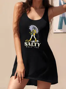 Stay Salty Melt Ice Retro Graphic Tank Dress Funny Vintage Rainy Day Print Sleeveless Summer Sundress for Womenswear - Casual Chic Everyday Wear