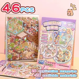 Yilan DIY 3D Sticker Scene Book – 96PCS Cute Animal Stickers, Kawaii Scrapbook Kit with Tweezers, Stress Relief Craft for Kids & Adults