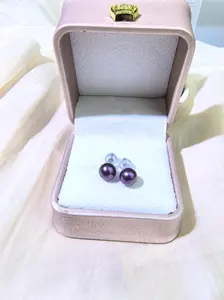 Freshwater Pearl Ear Stud Round Purple Pearl Ear Stud S925 Post 7-8mm Pearl Earring