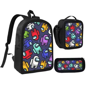Among Us Child School Backpack with LunchBags ,Pencil Bags ,School Bags for Boys Girls Best Gift-E