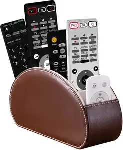 Remote Control Holders Organizer 8.46"D x 2.76"W x 4.53"H Box with 5 Compartment PU Leather Multi-functional Office Desk Storage Caddy Store Tv Remote for Media Player,Brush,Pencil,Glassees&Office Supplies (Dark Brown)