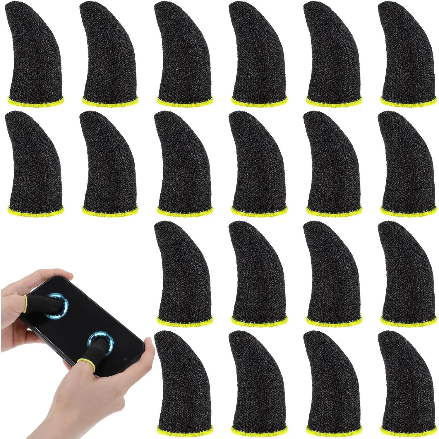 20 count Finger Sleeves for Gaming, Carbon Thumb Sleeves Mobile Gaming, Black Gaming Finger Sleeves, Sweatproof Breathable Mobile Gaming Finger Sleeve for Phone Tablet Gamer Stabilizer