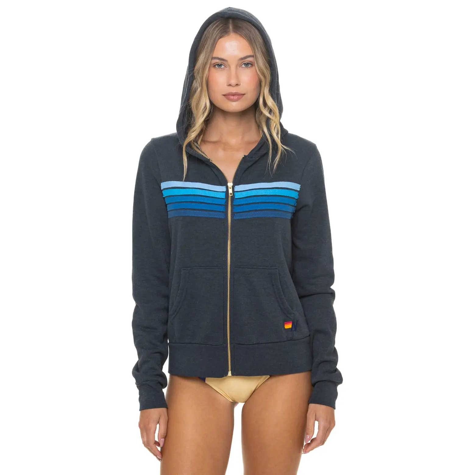 5 STRIPE HOODIE - CHARCOAL // BLUE