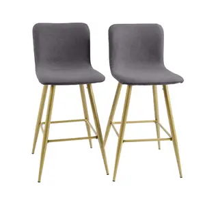 Bar Stools Set of 2, Fabric Upholstered Counter Height Low Back Armless Dining Bar Chairs with Footrest, 30 Inches