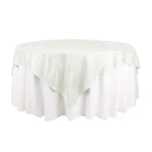 Taffeta 72"x72" Table Overlay Square Tablecloth Ivory - Accordion Crinkle Table Cover