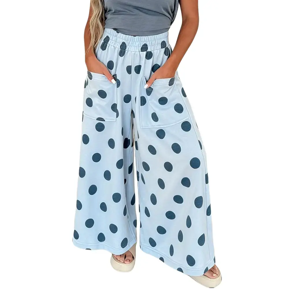 EncoLax High Waisted Polka Dot Wide Leg Pants for Women, Trendy Casual Draped Trousers, Fashion Loose Fit Daily Wear Pants