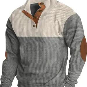 Men's Patchwork Print Button Collar Sweatshirt, Loose Casual Long Sleeve Pullover for Spring & Fall, Fashion Men's Top for Daily Wear, Hoodie