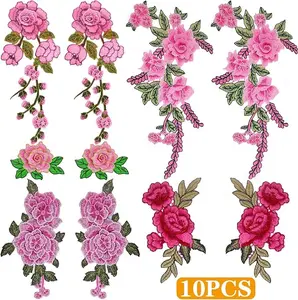10pcs(5 Pairs) Sew On Embroidered Flower Patches Pink Petal Flower Embroidery Appliques Embellishments for DIY Jeans Jackets Towel Clothes Sewing Art Crafts, 5 Styles