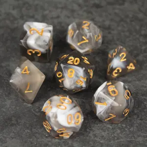 White and Gray Marbled DnD Dice Set - Dice for Dungeons and Dragons, D&D, RPGs