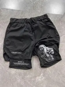 Street Style Dual-Layer Quick-Dry Gym Shorts, Lion Print Peter Pan Book 5:8 Gym Training Pants, Casual Fitted Graphic Workout Bottoms