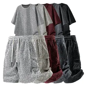 Unisex Loose Fit Fuzzy Short Co Ord Set, Drawstring Knee Length Fashion Pocket Quick Dry Breathable Smooth Casual Street Sporty Athleisure Trendy Daily Adult Summer 2 Piece Lounge Clothing Set