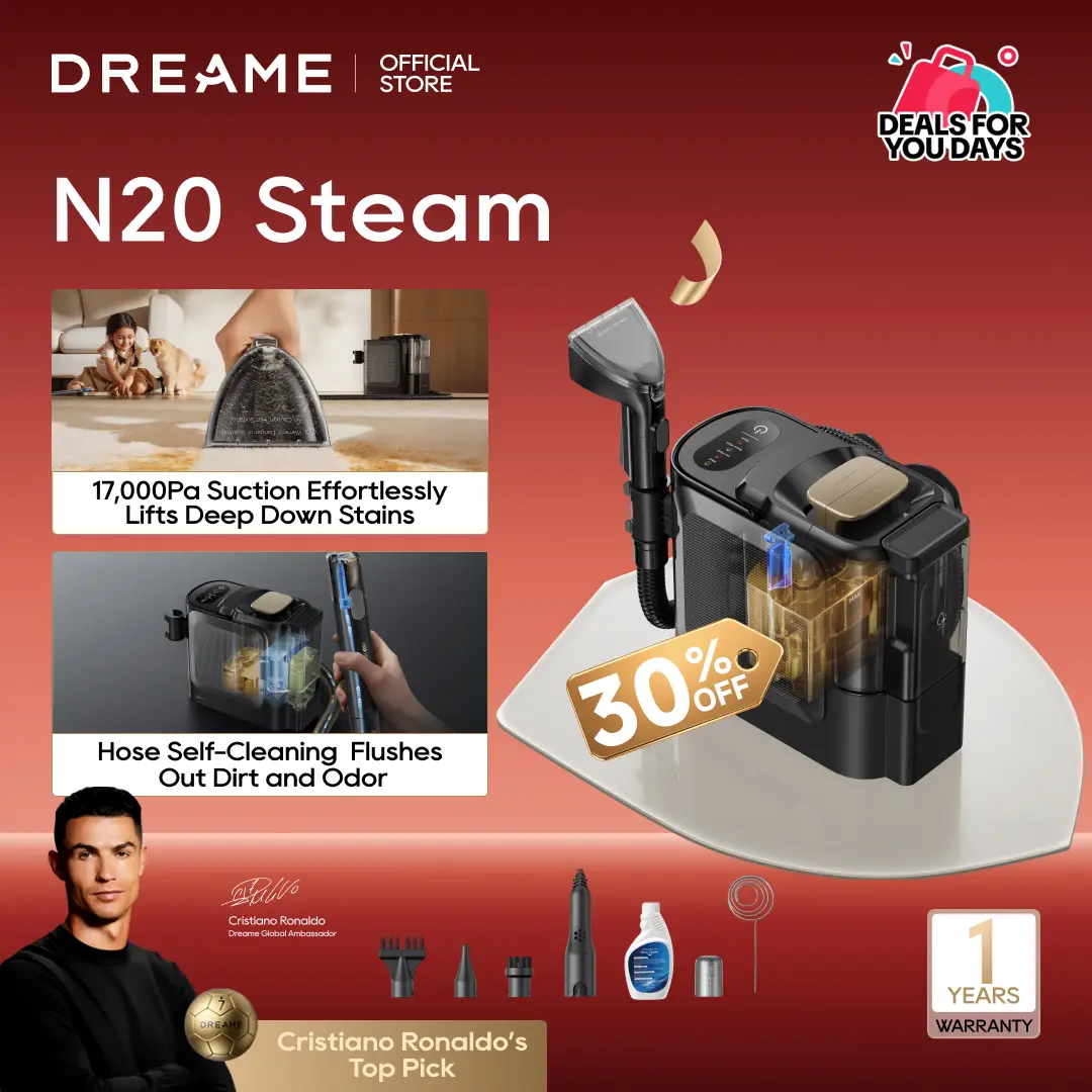 【New Arrival】DREAME N20 Steam Portable Carpet Cleaner with Steam & Hot Water Wash, Upholstery Cleaner Machine with Auto-Mix Solution, 17Kpa Powerful Suction, Spot Cleaner for Carpet, Couch, Furniture, Pets, Cars