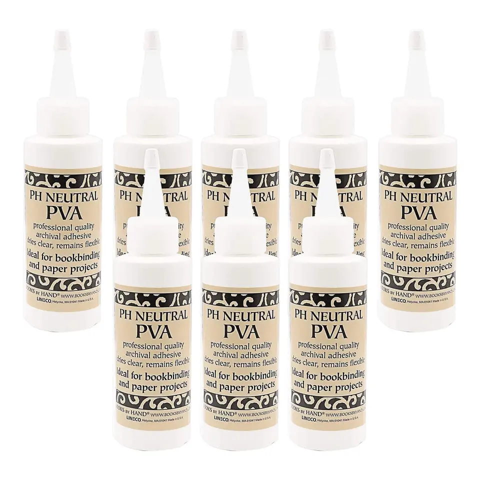 Books by Hand, PH Neutral PVA Adhesive Glue, Fast Setting, Re-Moistenable, Lays Flat, Dried Clear, Ideal for Bookbinding Paper Arts Photos DIY-4 Ounce (Pack of 8)