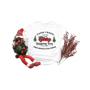 Farm Fresh Christmas Trees Truck Shirt, Christmas T-shirt, Christmas Family, Red Truck Shirt,Truck Family Shirts