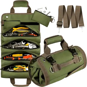 2 Detachable Zipper Pouch Heavy Duty Tool Bag Roll Up, Portable Tool Storage Box, Compact Small Carrier Bag For Electrician Mechanic, Father Day Dad Gifts