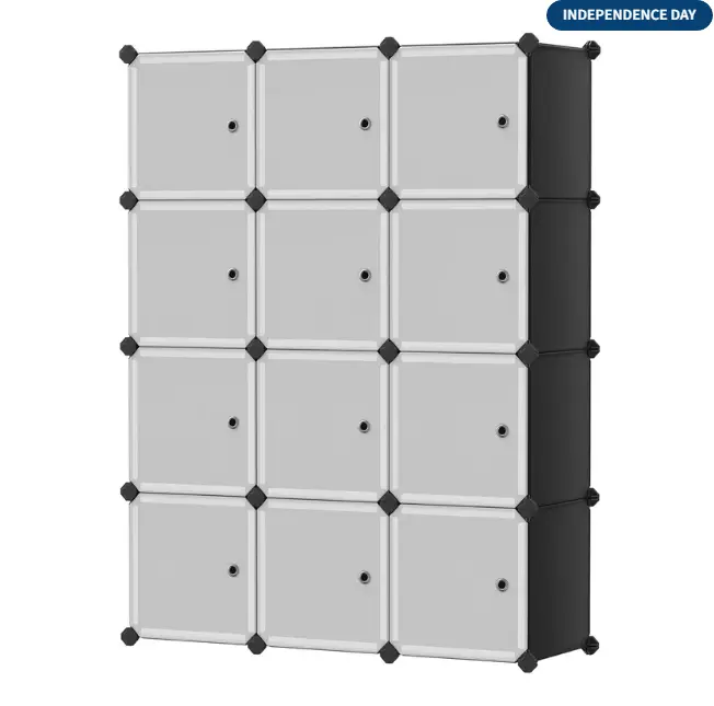 Plastic Metal Combination Cabinet 12 Cube Storage Organizer - Durable Plastic Storage Cabinet, 12 Compartments, Space-Saving Design, Versatile Use, Easy Assembly, Black