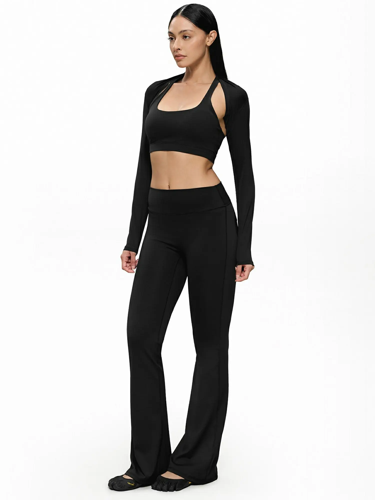 FDR X AOSSIO Women's Long Sleeve Open Front Bolero Shrug Cropped Sleeve Overlay Yoga Activewear