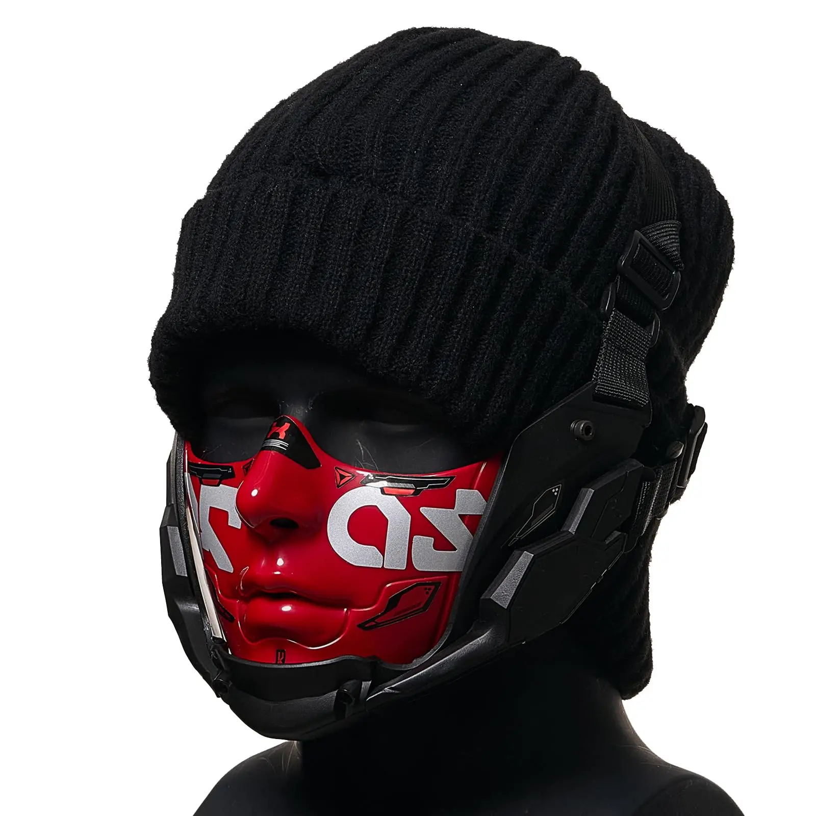 Cyberpunk Half Face Mask Mecha Style Halloween Cosplay Mask Adjustable Straps Breathable Comfort Tactical Streetwear Motorcycle