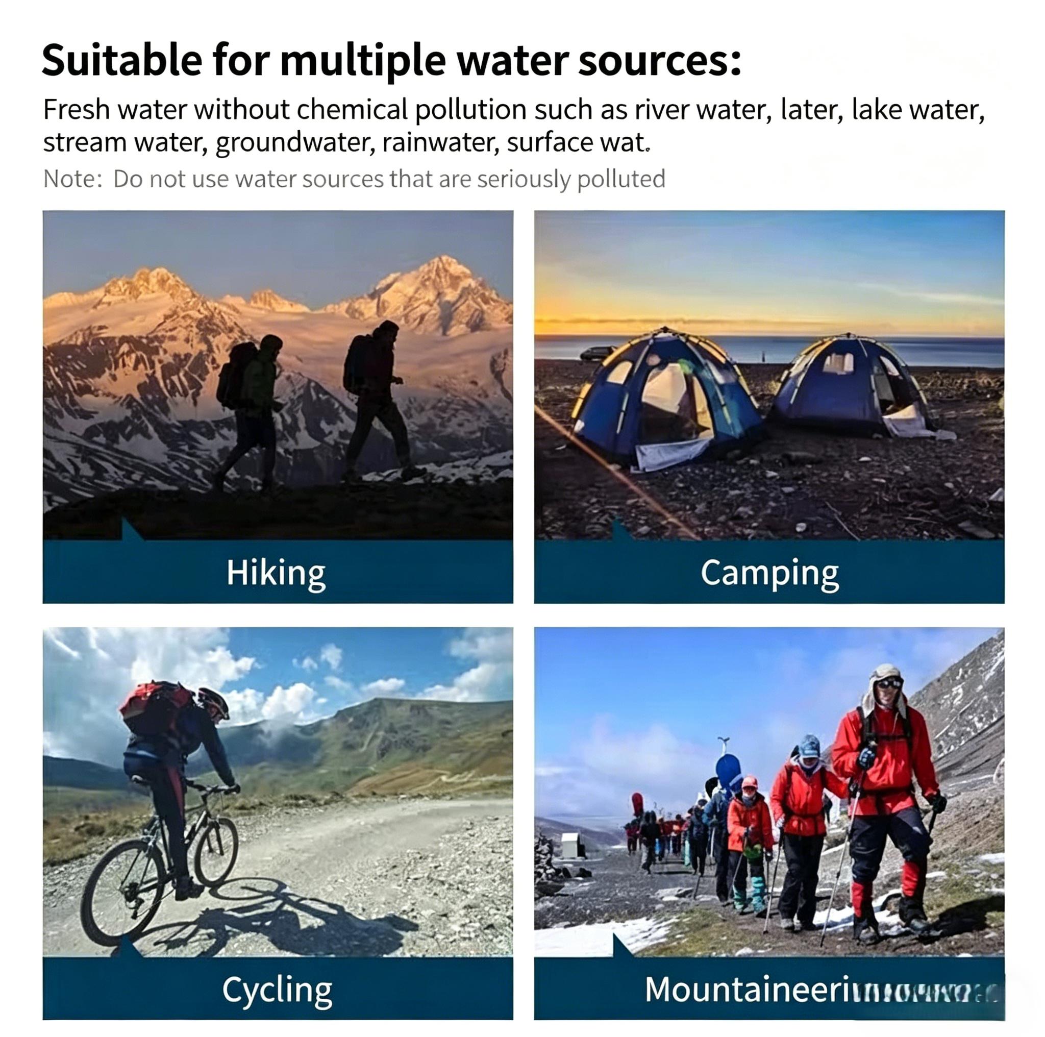 3-in-1 Outdoor Water Purifier, Hand-Operated Portable Survival Water Filter Device