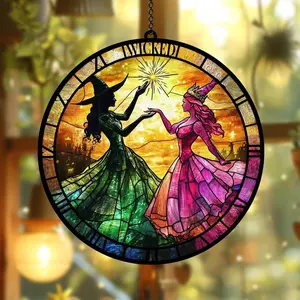 Elphaba and Glinda Besties Stained Glass Suncatcher, Wicked Christmas Ornament, Wickeds Merch Suncatcher, Wicked Musical Movie Fan Xmas Gift