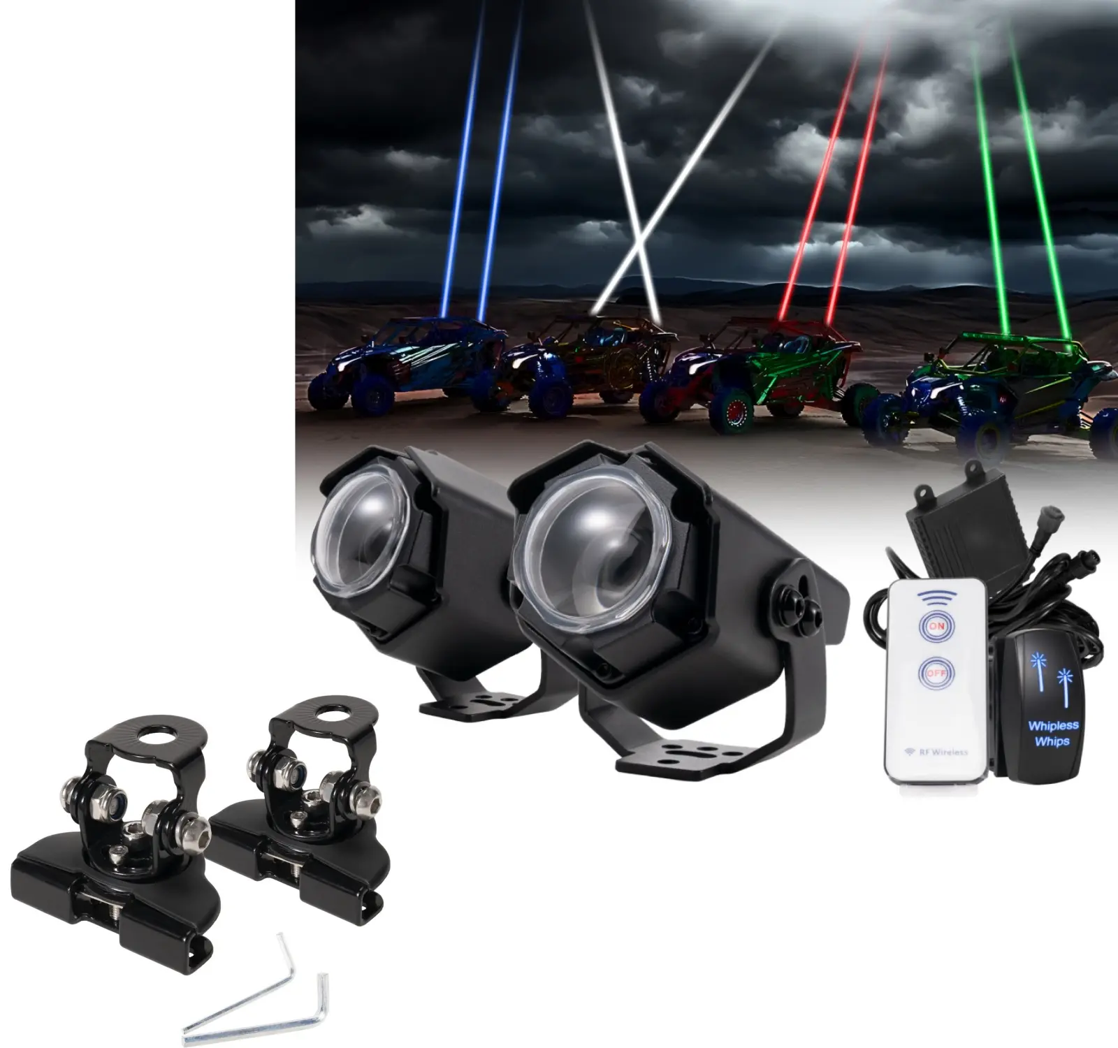 YCHOW-TECH Whipless RGBW Laser Whip Lights with Switch & Remote, Weatherproof LED Pods, Heat-Resistant Superior Design Vehicle Accessories for Off-Road ATV/UTV, Jeeps, Extremely Narrow Beams for Optimal Visibility & Reduced Collision Risks, Vehicles
