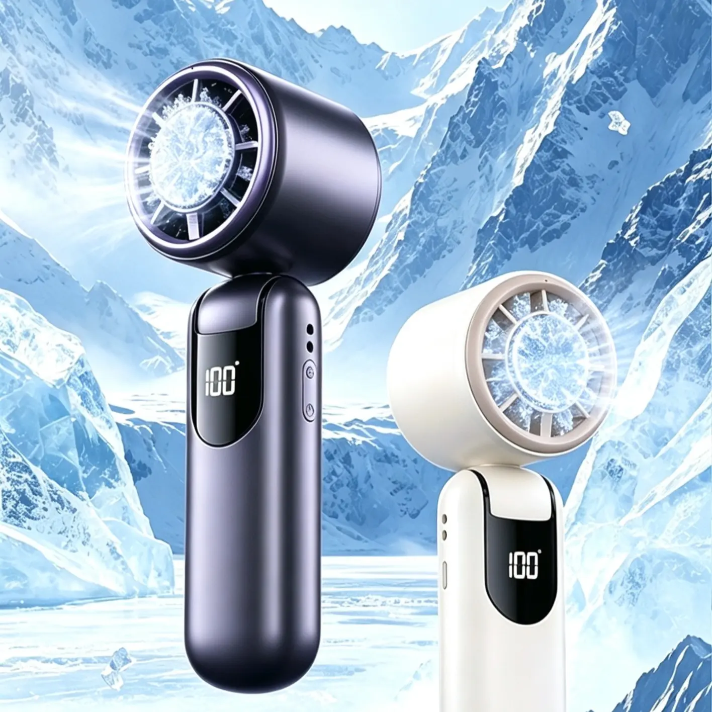 4-in-1 Rechargeable Multifunction Portable Handheld Fan, Speed Adjustable USB Powered Turbo Cool Fan with 100 Speed Settings, 12H Cooling, Digital Display, 120° Rotation, Suitable for Travel, Office Desk Use, Rechargeable Multifunction Fan