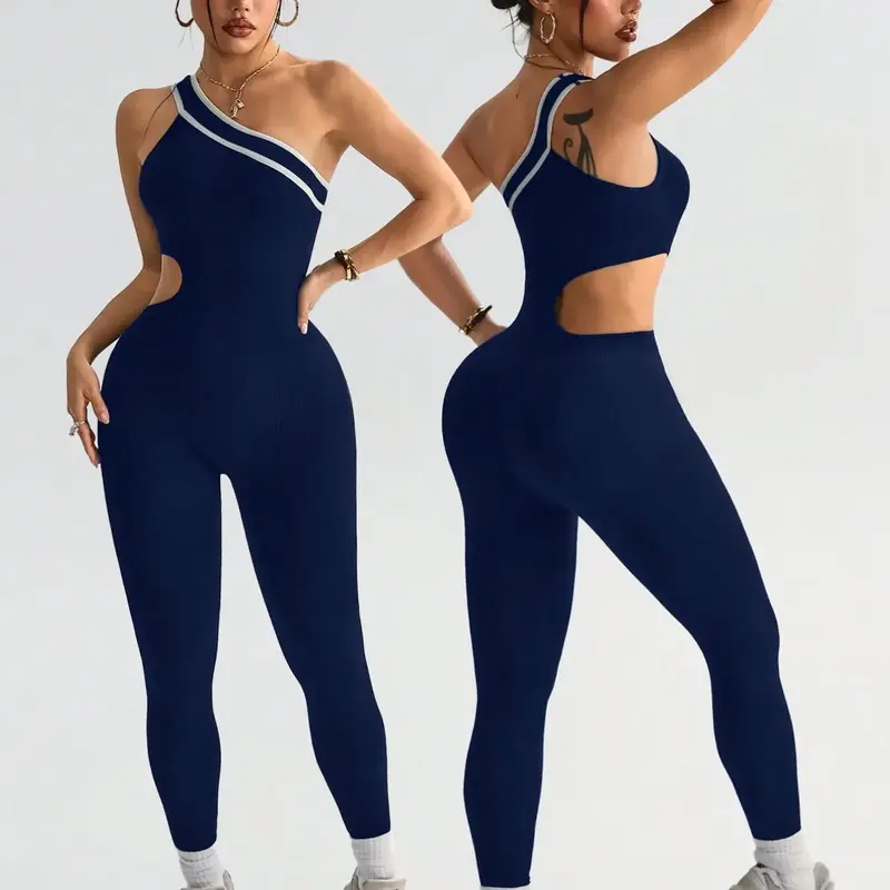 Women's Colorblock Criss Cross Workout Sportswear Jumpsuit, Sleeveless High Stretch Knit, Sporty Style, Athletic Style Activewear, Comfortable for Yoga, Gym, Outdoor Activities, Workout Fitness Jumpsuit, Workout Jumpsuits, Stretchy Sports Jumpsuit