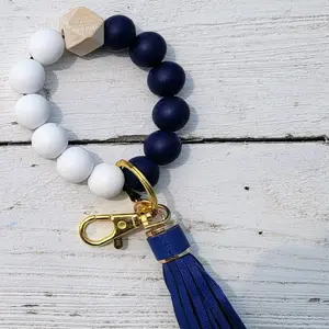 Navy Blue & White Wristlet
