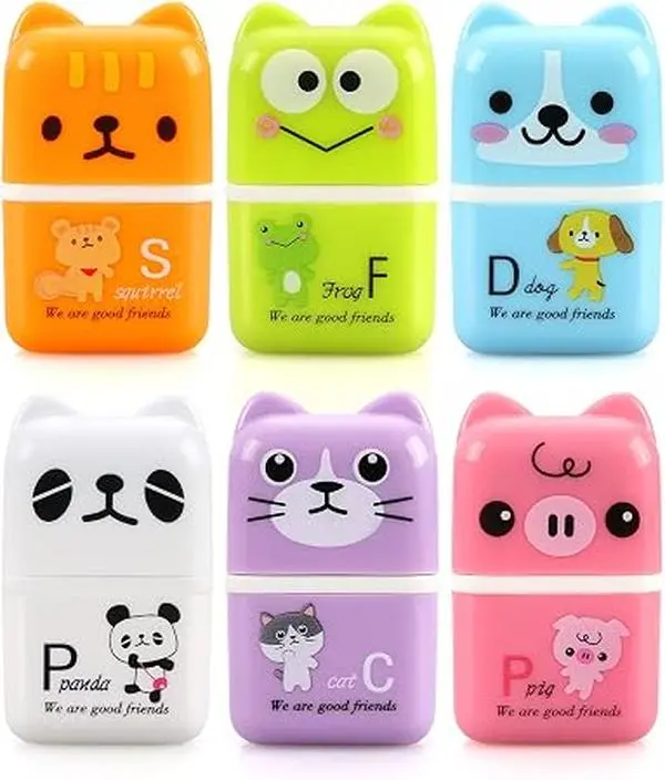Kids' 6-Pack Office Correction Erasers, Cute Covered Erasers with Roller for Writing & Correction Supplies