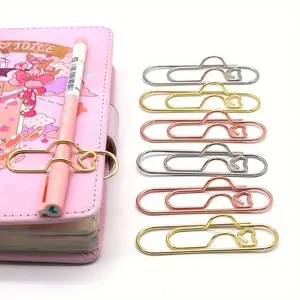 Random Color Metal Pen Clip, 6 Counts Cute Fixed Pen Buckle, Paper Clip with Pen Buckle, Journal Diary Accessories, Stationery Accessories, School & Office Supplies