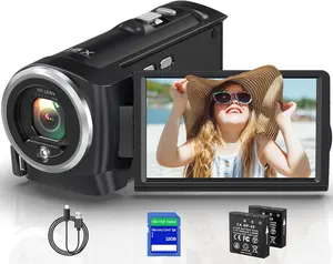 2.7K Video Camera Camcorder QHD 56MP YouTube Vlogging Camera Webcam 16X Digital Zoom with 32G SD Card 270 Degree Rotation Screen Camcorders and 2 Batteries Recording While Charging