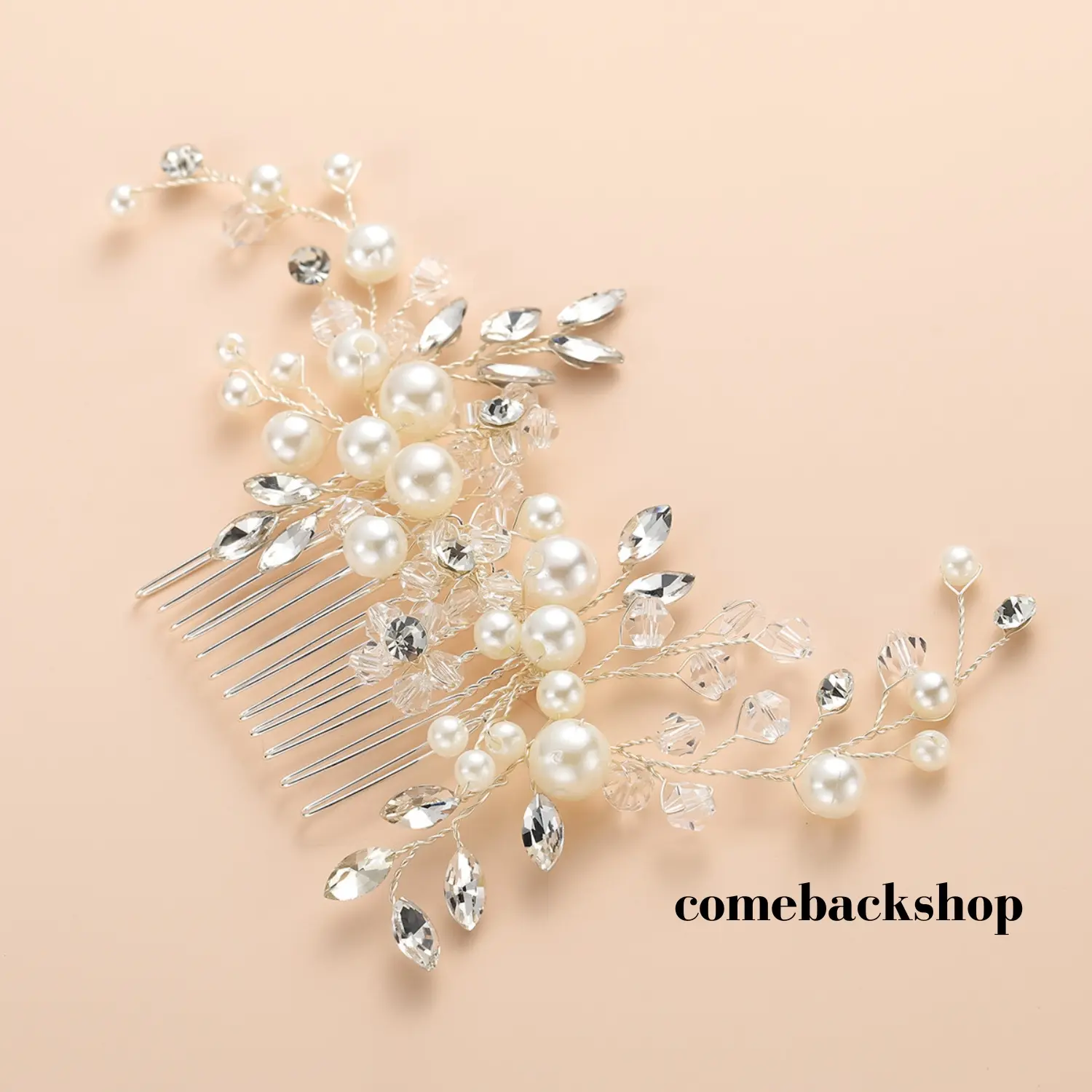 Bride Pearl Wedding Hair Comb Silver Bridal Side Comb Crystal Hair Accessorie for Women and Girls