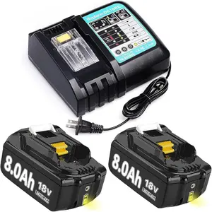 2 Pack 8.0Ah Replacement for Makita 18V Battery and 14.4V-18V Replacement Charger for Makita DC18RC Compatible with LXT Li-ion Battery BL1860 BL1850 BL1840