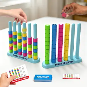 Color Sorting Stack Puzzle Game for Kids & Family, Ring Matching Brain Teaser, Fast Reflex Strategy Game for 2 Players, Includes Challenge Cards