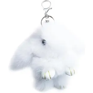 Women's Cute Soft Fuzzy Bunny Keychain - Faux Fur, Fluffy Plush, Fur Texture, Resin Base, Bunny Shape Key Ring Fashion Accessory