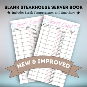 Steakhouse Guest Check Server Book with steak temperatures and smothers: Mushrooms and Onions