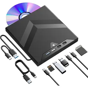 7-in-1 External CD/DVD Drive, with USB-C and SD/TF Card Slots, USB 3.0&Type C CD/DVD Player for Laptop Portable CD/DVD Burner for PC  Book Supports Windows 11/10/8/7 Linux macOS