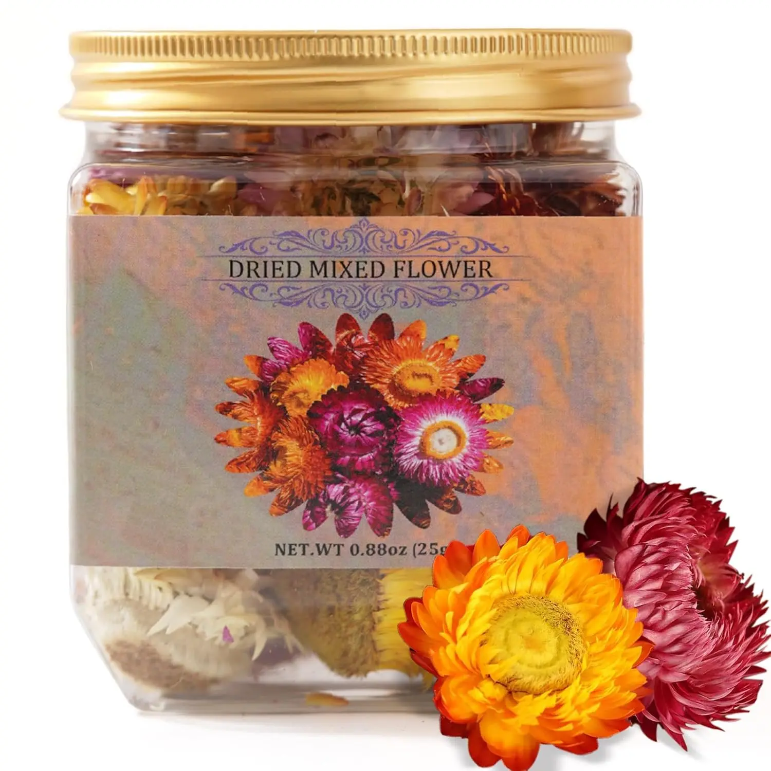 25g Food Grade Edible Dried Mixed Flowers (30+ Varieties, Strawflowers, Chrysanthemum) - No Additives, Vegan for Cake Decorating, Herbal Tea Infusion, Tea Garnishes
