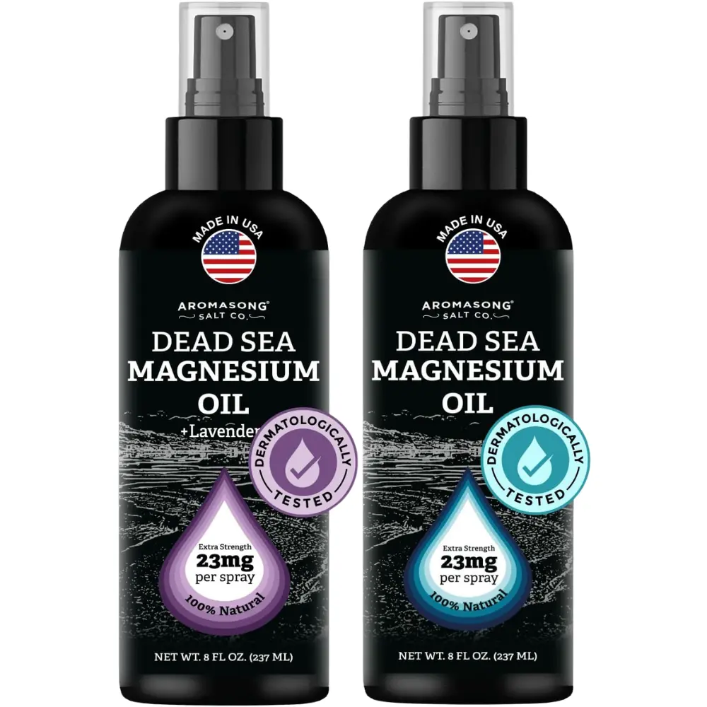 AROMASONG Magnesium Oil Spray 2-Pack - Extra Strong Dead Sea Formula, USA-Made Natural Body Care, Original & Lavender Scents, 8 fl oz for Muscle Relief & Sleep Support