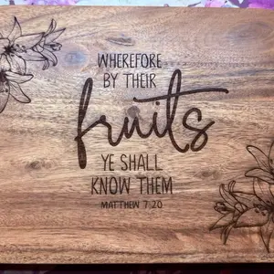 Engraved Cutting Board | Floral Design | Matthew 7:20
