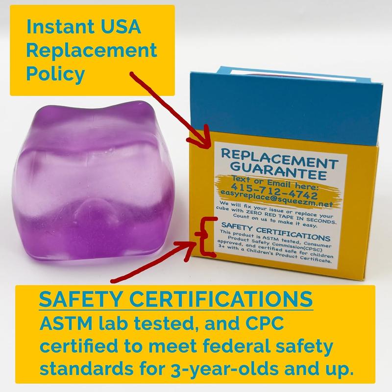 Premium Big Block Squeez'M Cube – 35% Larger Squishy Toy for Kids & Adults – Sensory Fidget for Stress Relief, Focus & Play – Colorful, Durable - Giftable for Unique Holiday, Birthday & Office Gift – Focus & Fun – US Brand & Instant Replace Policy, 3+