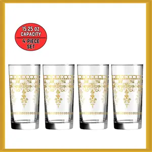 Luminarc L1139 Clear Tempered Glass Tableware with Real Gold – Set of 4