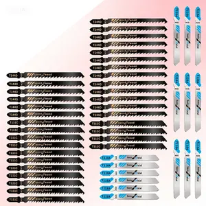 60-Piece Premium Jigsaw Blades Set, Contractor Assorted T-Shank Blades Multi-Purpose Cutting for Wood Plastic PVC Metal, HCS HSS Saw Blades with 15Pcs Each T144D T244D T111C T118A