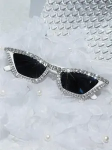 Women's Rhinestone Decorated Y2K Festival Party Sunglasses, Cute Fashion Cat Eye Glasses for Travel Beach Party Bar Cosplay Selfie
