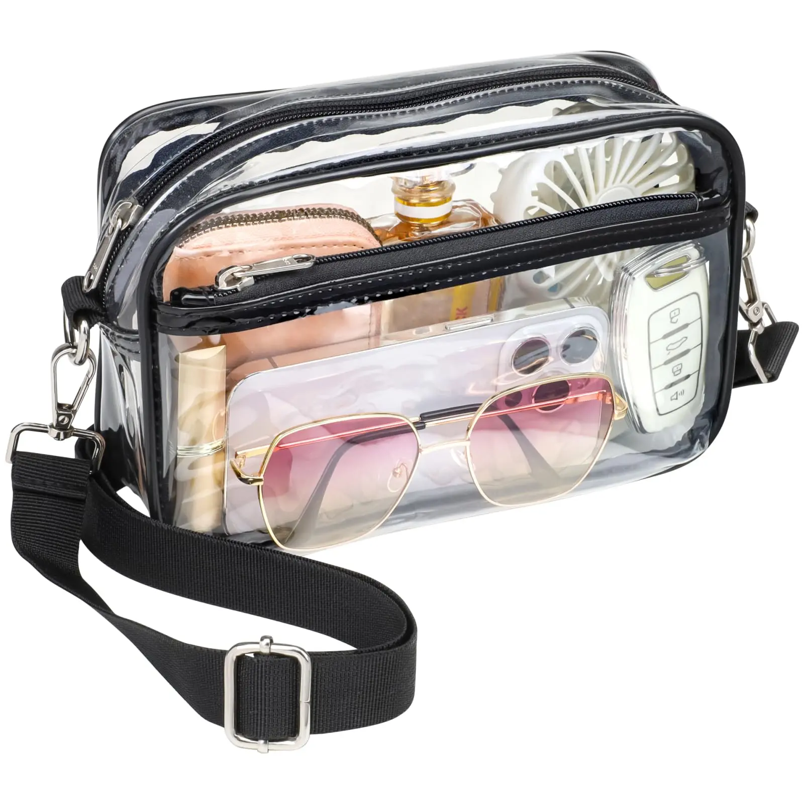 Stadium-Approved Clear Crossbody Bag for Women Fits iPhone, Wallet & Makeup, Clear Purse with Adjustable Strap for Concerts, Festivals, Games Travel Essentials Glasses Accessory Stylish Security Convenience