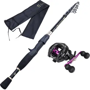 Sougayilang Complete Fishing Set with Baitcasting Reel Combo & Telescopic Spincast Rod Outdoor Fishing Supplies Portable Equipment crab  trap